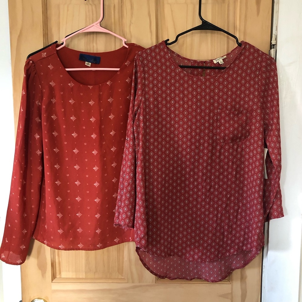 Long Sleeve Patterned Blouses - Bundle of 2, Sz M
